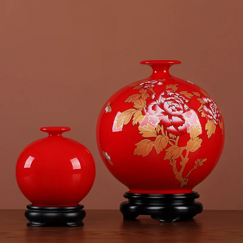 3031 Chinese Red Ceramic Vase Decoration Handiwork Chinese Household Living Room Decorations Birthday Gift Ceramic