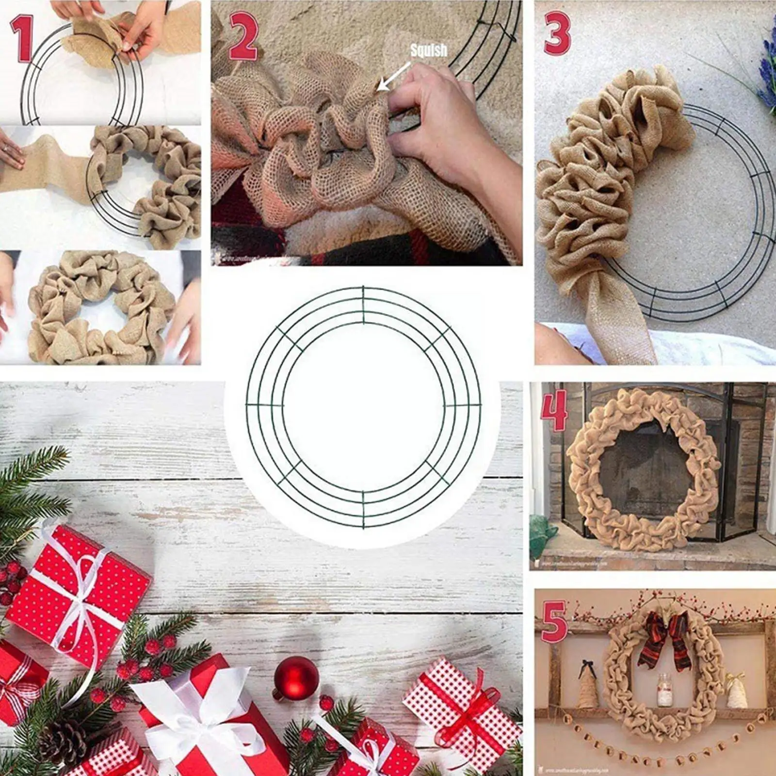 Round Hoop DIY Christmas Decoration Wire Wreath Frame Wall Hanging