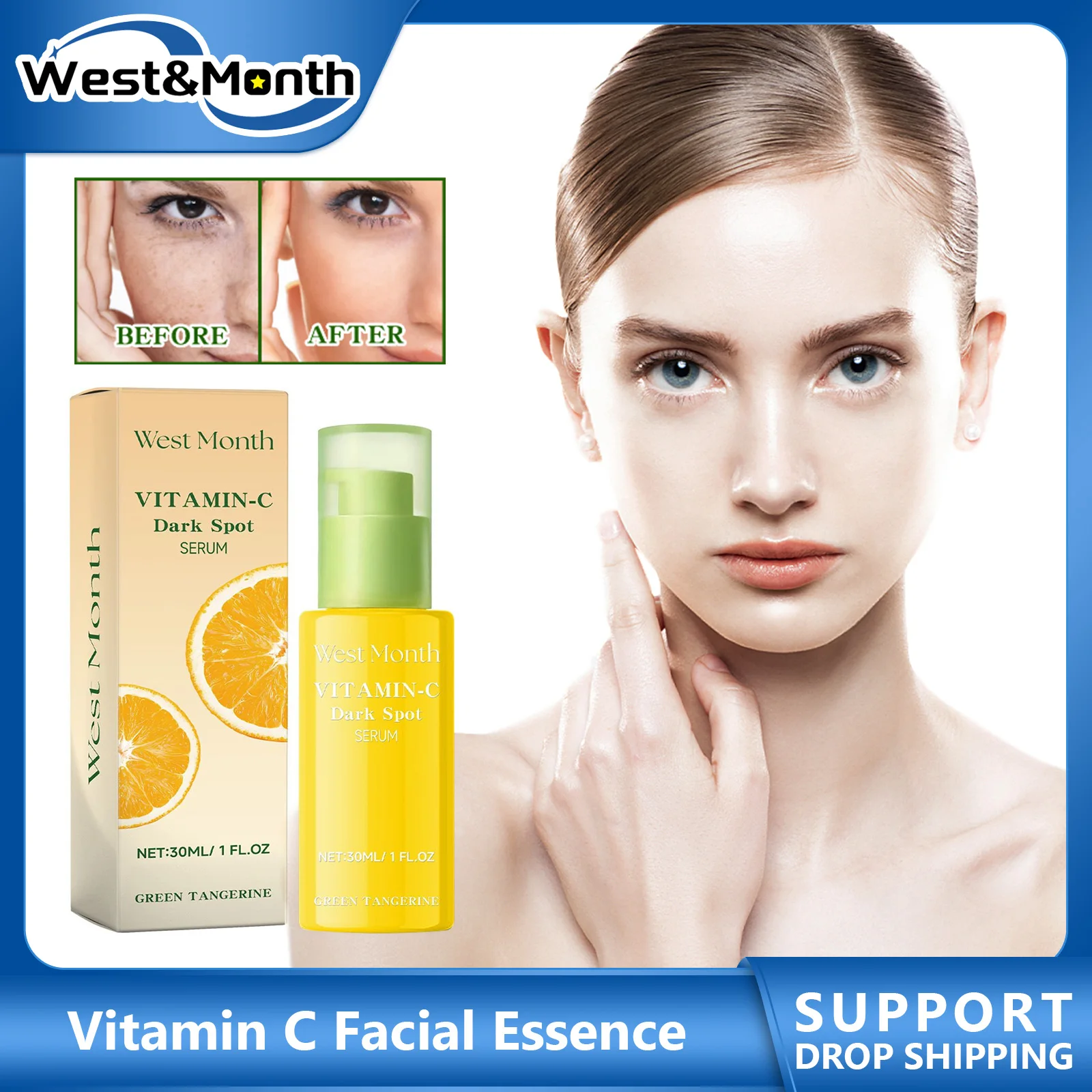 

Vitamin C Facial Essence Dark Spot Removal Skin Lighten Repair Anti-Aging Moisturizing Hyaluronic Acid Fade Acne Face Lift Serum