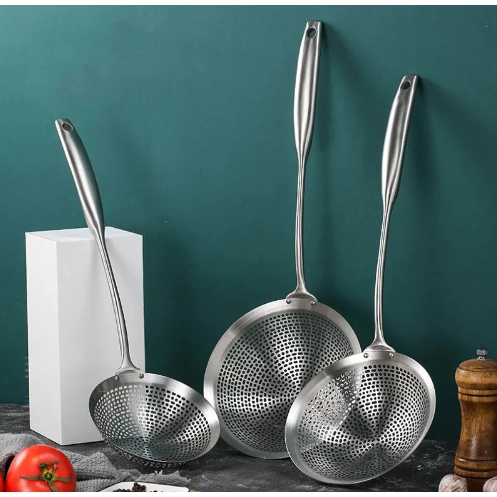 Hotpot Lot de 2 passoires à pâtes avec poignée en bois en acier inoxydable - Passoire à blanchiment pour pâtes, spaghetti, boulettes, ramen