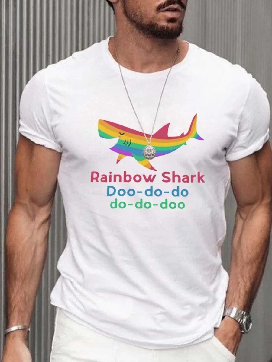 

2023 Summer Men's Printed Casual Crew Neck Short Sleeve T-Shirt Men's Shark Happy Pride Print T-Shirt 3D Printed T Shirt