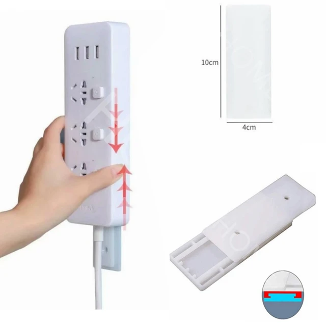 1 Pcs Socket Retainer Wall-Mounted Sticker Punch-Free Plug Fixer Self-Adhesive Fixer Cable Wire Organizer Seamless Power Strip H White-02