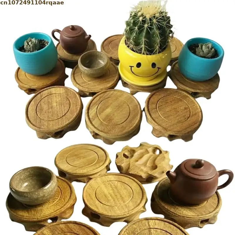 Natural Solid Wood Round Plant Stand Handmade Elegant Bonsai Base Rustic Home Decor Shelf Vase Sorting Table Flower Pot Holder