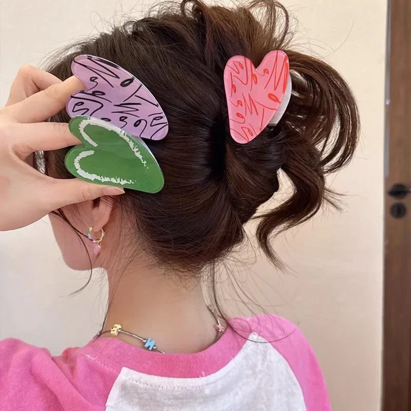 Design Heart Hair Claw Love Hairpin Korean Trendy Elegant High Horsetail Fixed Shark Clip 2023 New Hair Accessories for Women 1000pcs lot kawaii hot stamping thank you heart design adhesive kraft seal sticker for baking funny diy gift label stickers