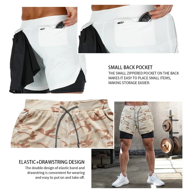 2022 Camo Running Shorts uomo 2 In 1 Double-deck Quick Dry GYM pantaloncini sportivi Fitness Jogging pantaloncini da allenamento uomo pantaloni corti sportivi 2
