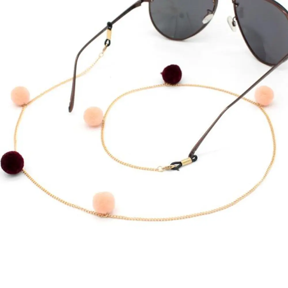 

Convenient Women Reading Eyewears Glasses Pompon Ball Eyeglass Holder Strap Glasses Chain Metal Sunglasses Cord Rope