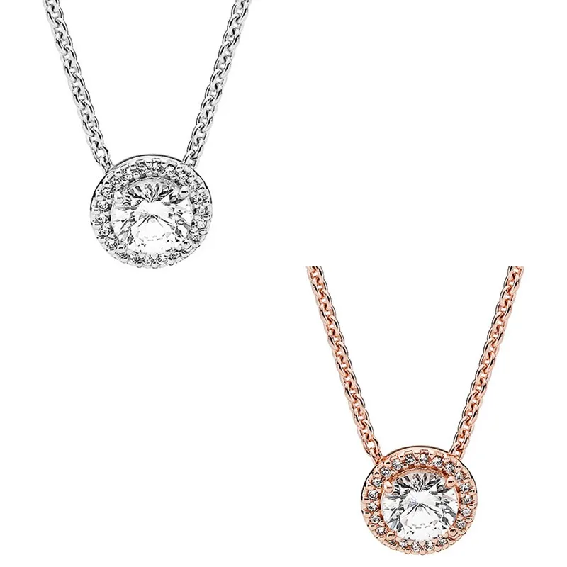 

Authentic 925 Sterling Silver Rose Gold Sparkle Classic Elegance With Crystal Necklace For Women Bead Charm Diy Fashion Jewelry