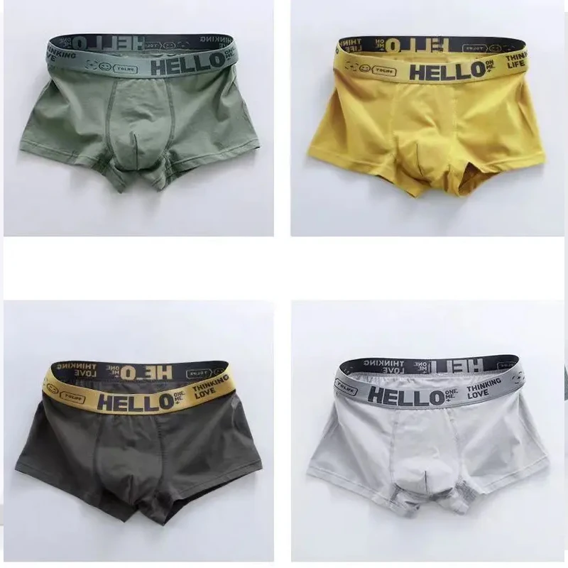 Boxer Shorts 5PCS Men Breathable Four-corner Shorts Teenagers Knitted Pure Color Mid-waist Design