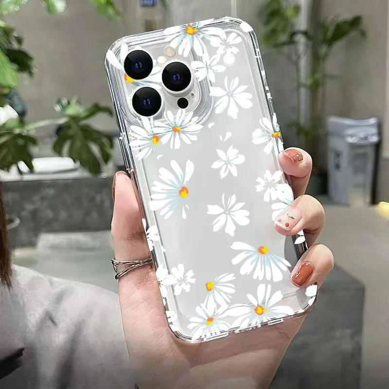 Transparent Shockproof Soft Cover with Leaves and Floral Design