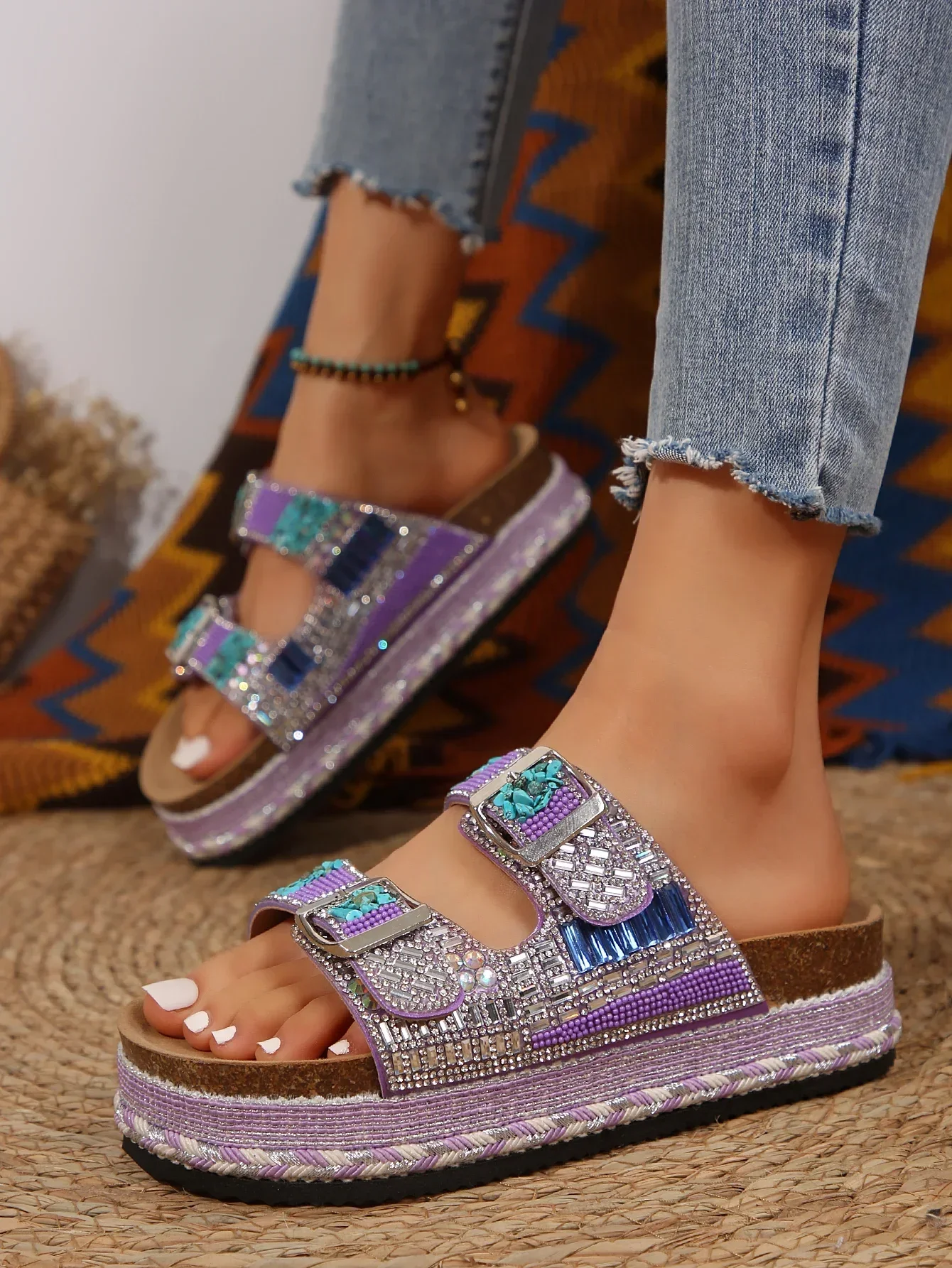 Women Platform Flip Flops Outdoor Beach Slippers Summer Sneakers Sequin Platform Shoes Sandals
