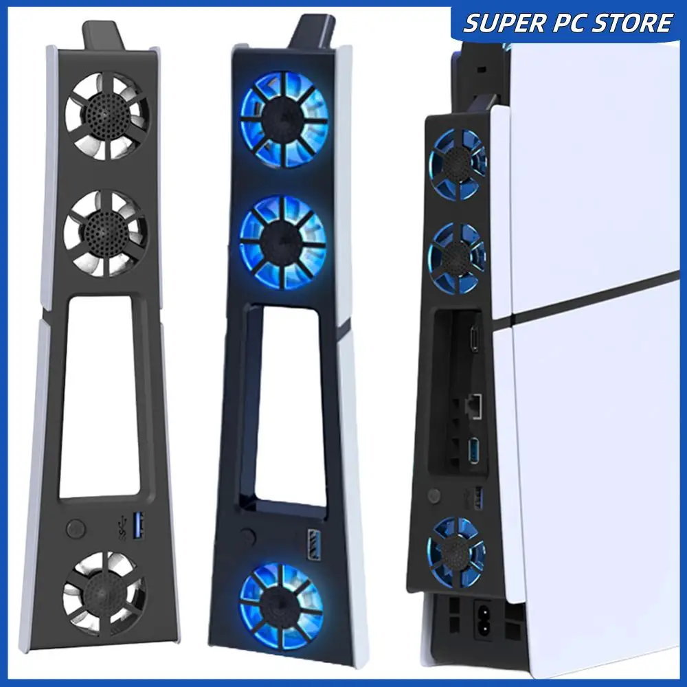 PS5 슬림 콘솔 냉각 선풍기, 속도 조절 가능, 효율적인 냉각 시스템, LED 조명 포함, USB 3.0 포트 포함