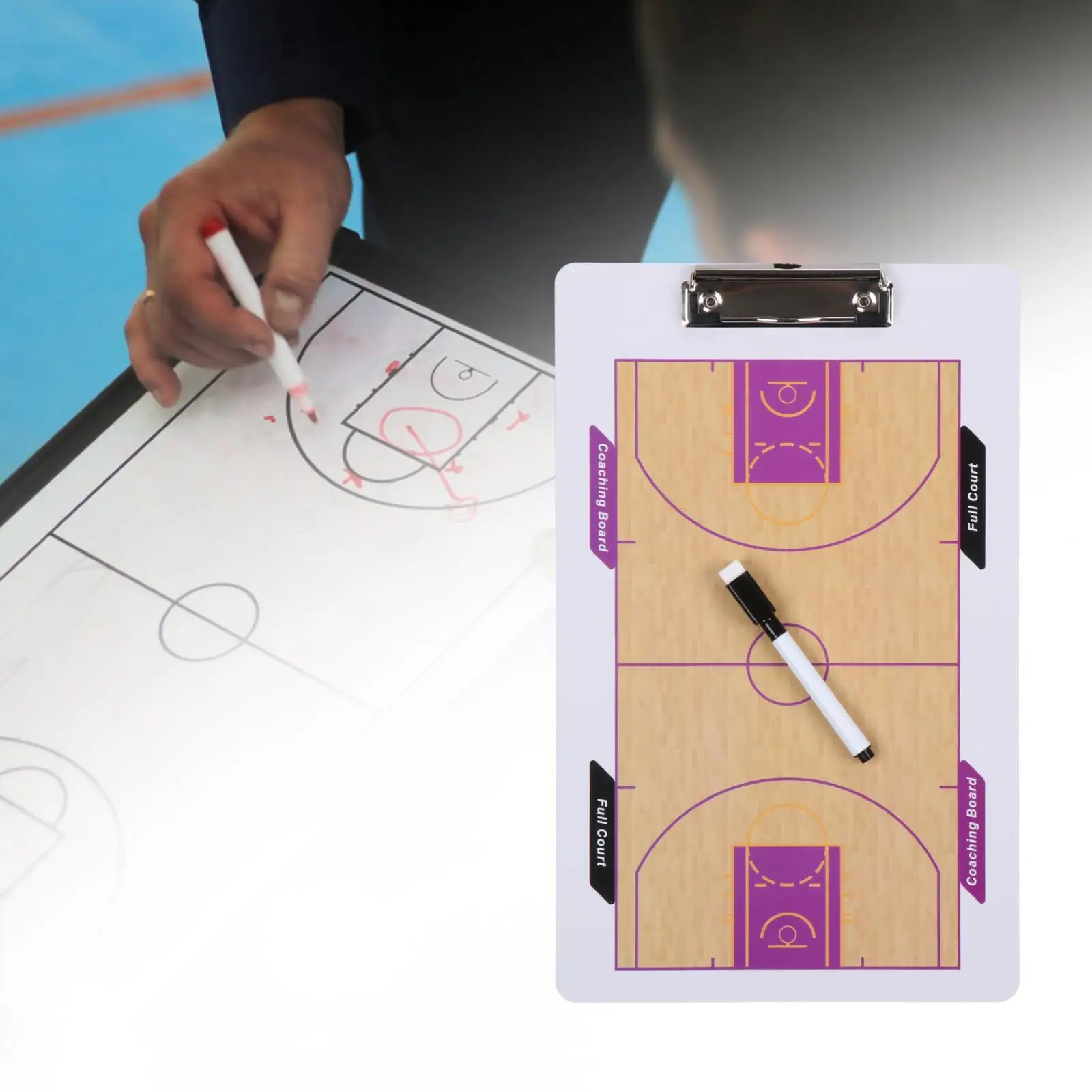 

Basketball Coaching Boards Referee with 1 Marker Pen Sports Accessory Teaching Assistant Professional Coaches Marker Whiteboard