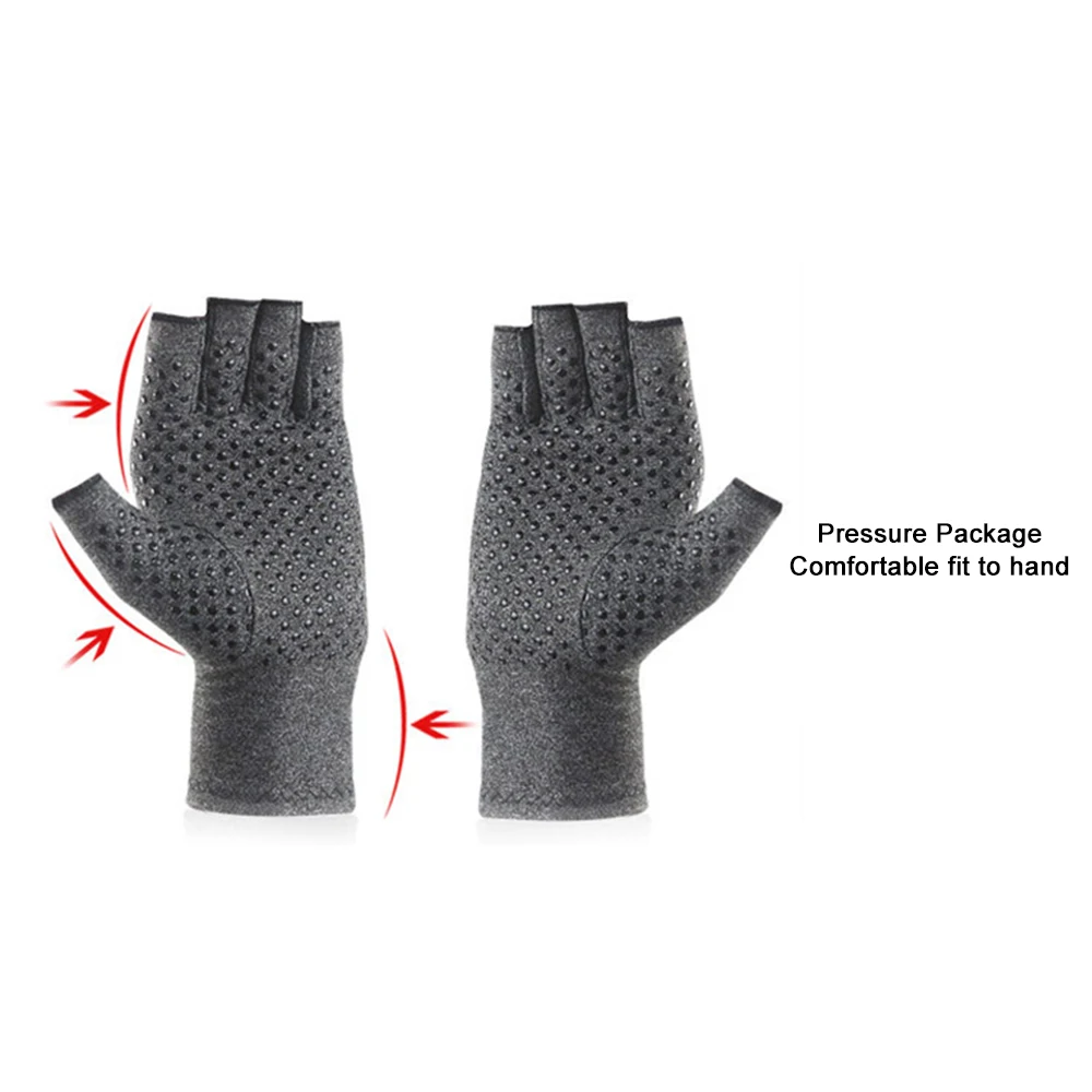 1 Pair Compression Arthritis Gloves Rehabilitation Semi-finger Gloves Hand Brace Nonslip Therapy Wristband for Joint Pain Relief 4