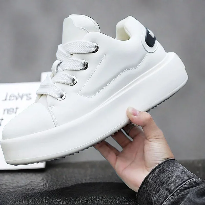 Sneakers Casual Mens Designer White Board Shoes Fashion Microfiber Leather Breathable Height Increased Flat Platform Sport Shoes 4