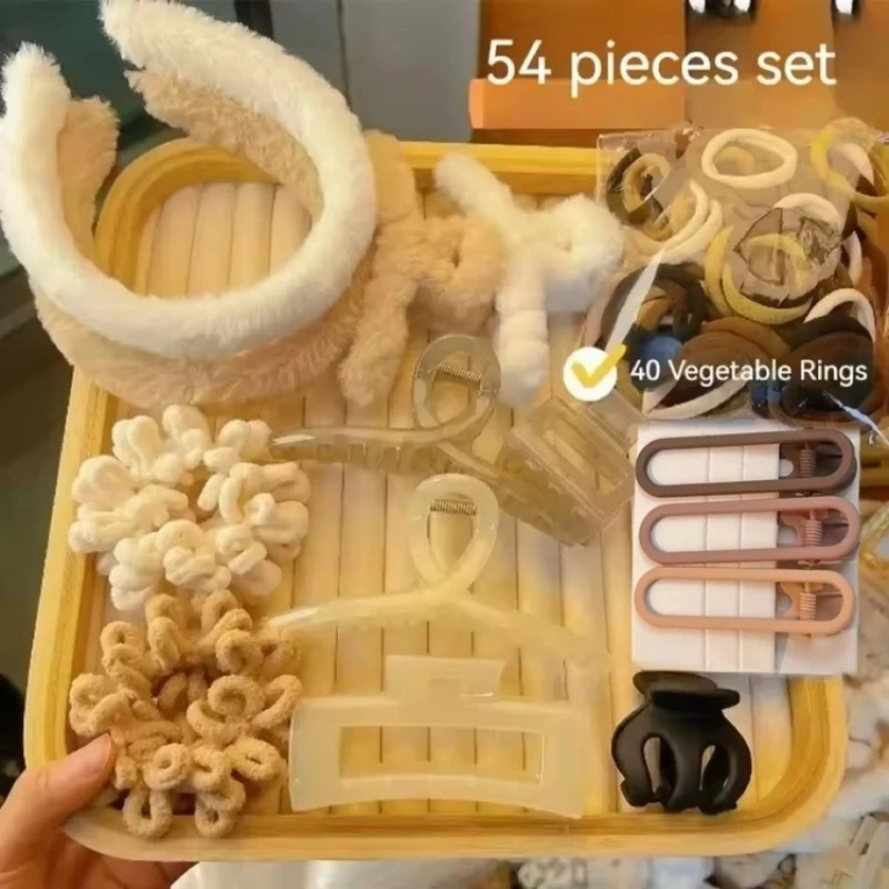 Hair Band 54pcs Autumn Winter Milk Tea Color System Grab Clip Large Intestine Side Clip High Elasticity