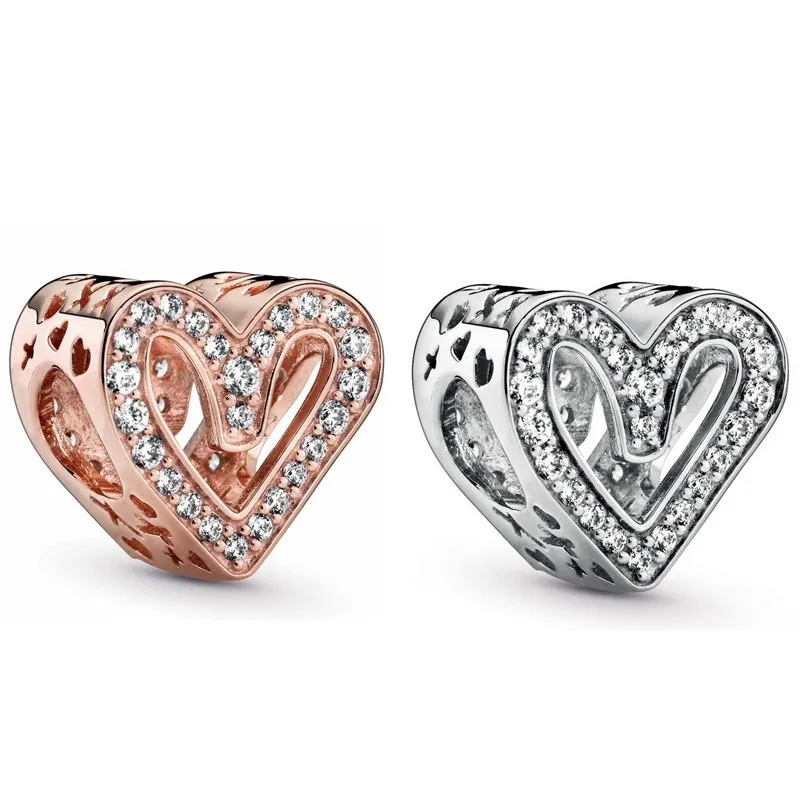 

Original Openwork Rose Sparkling Freehand Heart With Crystal Charm Fit Pandora 925 Sterling Silver Bracelet Bangle Diy Jewelry