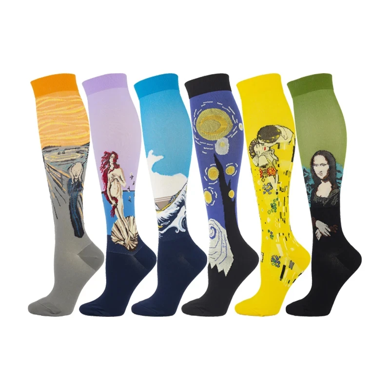Compression Socks Running Socks Compression Socks 20-30mmHg Running Basketball Golf Bicycle Masterpiece Painting Sports Socks Medical Varicose Edema Diabetes
