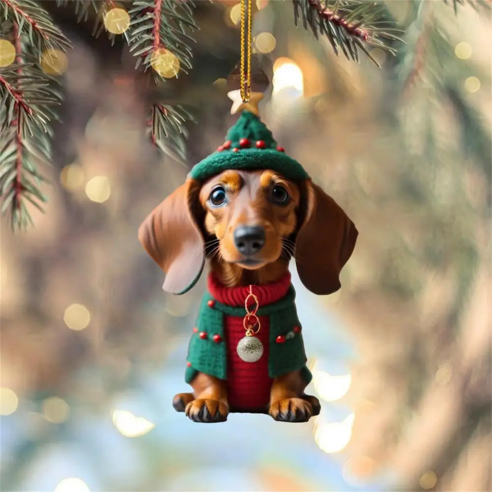 

Christmas Tree Dog Ornament Vibrant Dog Christmas Tree Ornament Santa Hat Bell Car Dog Pendant for Rearview Mirror Funny Festive