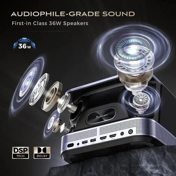 Aurzen Boom 3 ブラック オールインワン プロジェクター ネイティブ