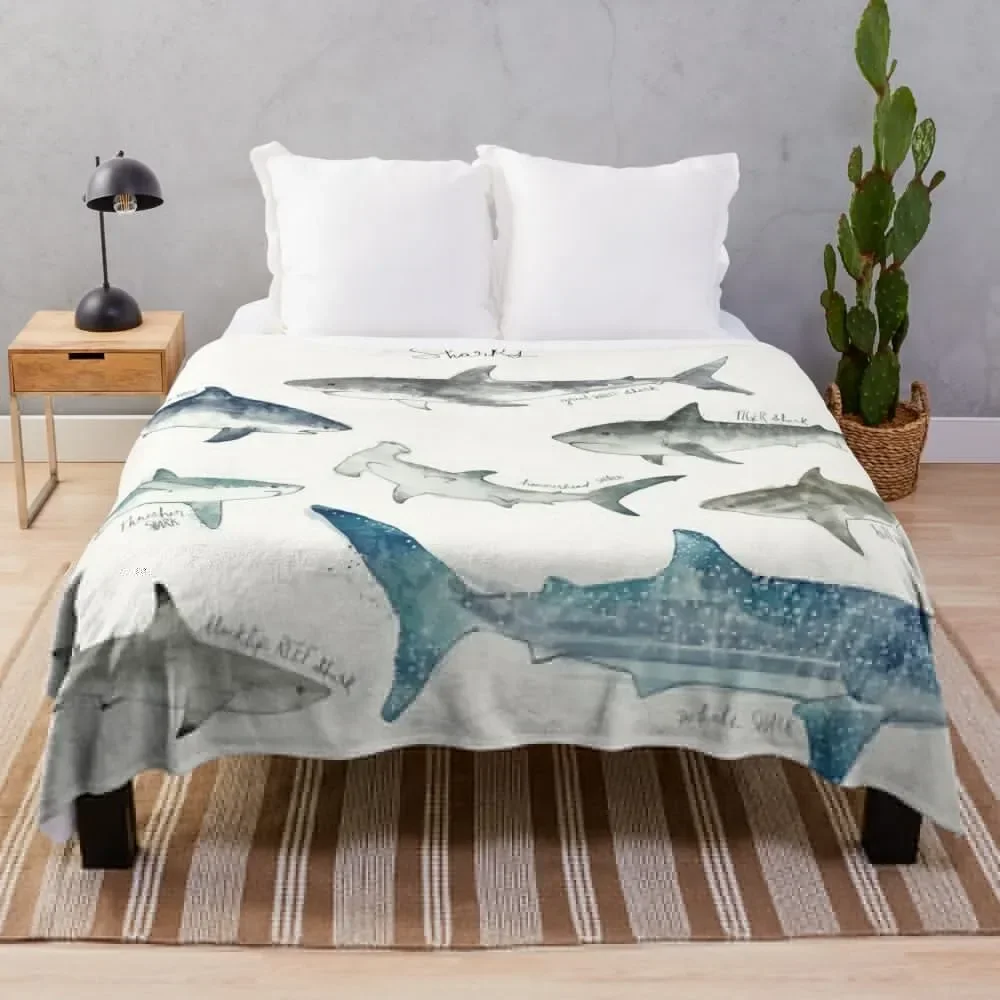 Sharks-coperta da tiro in formato paesaggio morbida per divano decorativo per coperte larghe per divani