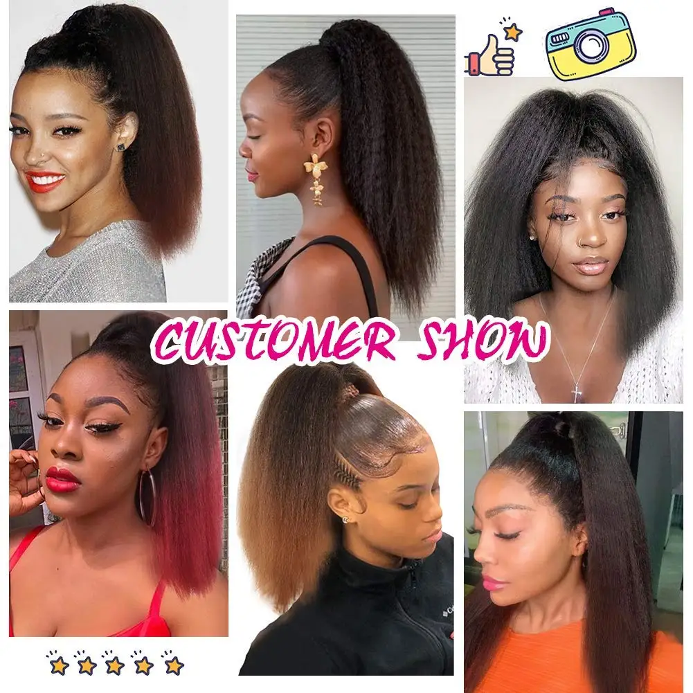 Afro Kinky Straight Ponytail Human Hair Extensions Italian Yaki Straight Drawstring Ponytail Clip In Brazilian Remy Hair