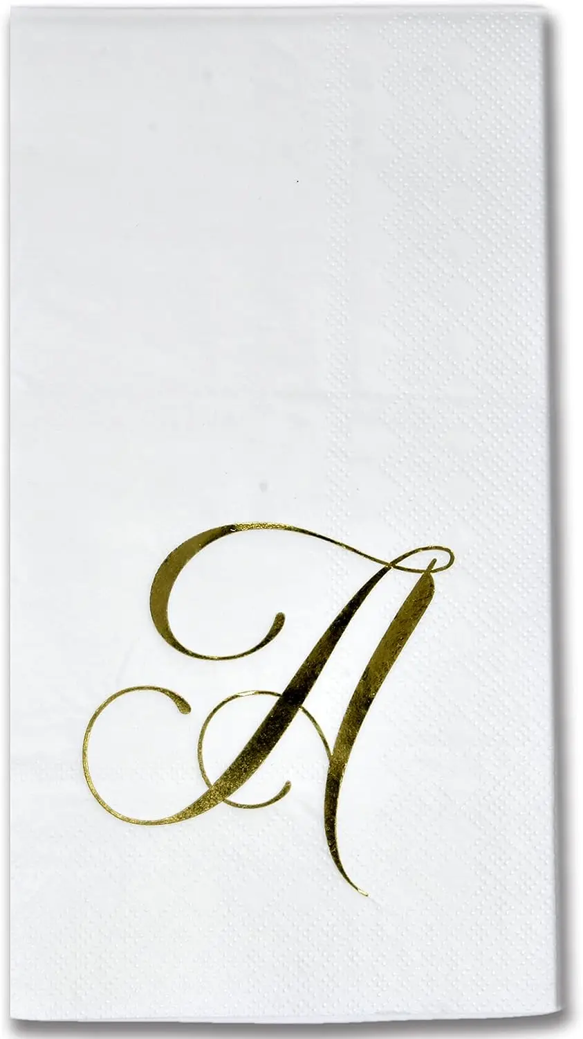 100 Gold Monogram Guest Napkins, Letter A Disposable Paper, Elegant, Metallic, Golden Foil, Dinner, Hand Napkin, Wedding, Holida