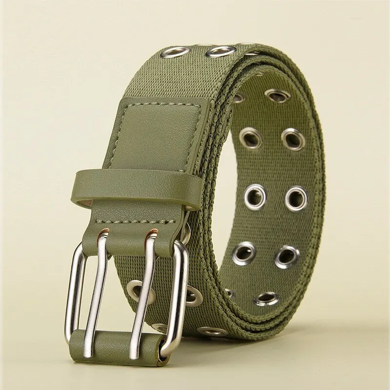 Men's Belt Canvas Belt Double Row Pin Buckle Belt Fashion Casual WOMEN'S Belt Outdoor Sports Belt with Cargo Pants Jeans Belt