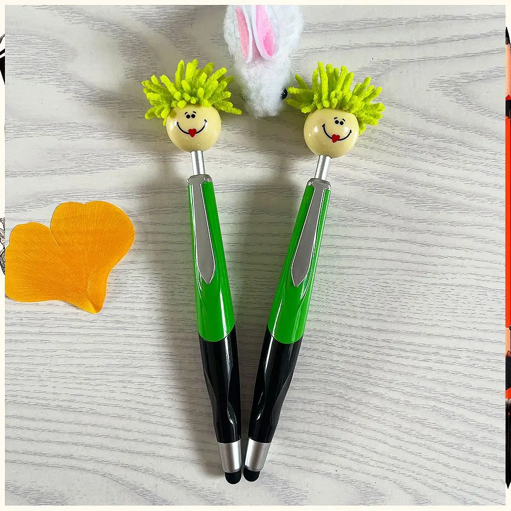 6PCS süße Plüsch Puppe Kopf Kugelschreiber mit Druckknopf Smiley Gesicht Stylus Touch Geschenk Schreibstift – Detail 8