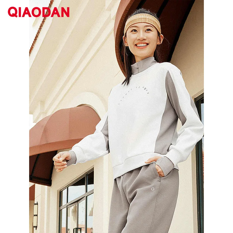 QIAODAN 여성 크루넥 스웨트셔츠 2025 가을 겨울 신상 편안한 긴팔 탑 ..