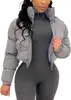 Puffer Jacket Womens Cropped Zip Casual Cotton Coat Up Padding Warm Jackets Winter Coats 1