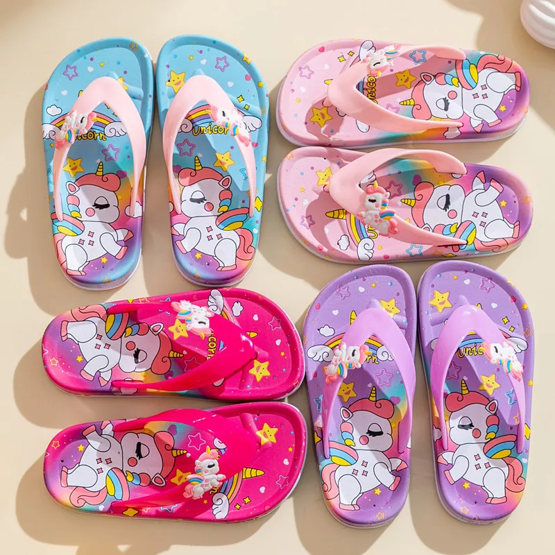 girl princess shoes Summer Cartoon Unicorn Children's Slippers Cute PVC Waterproof Flip Flops For Girls Home Bath Soft Anti Slip Kids Beach Shoes extra wide children's shoes