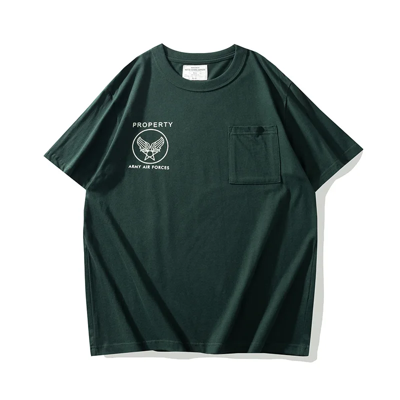 OKONKWO Military Air Force T-shirt Round Neck American Retro Pocket Short Sleeve TEE Outdoor Trekking Camping Fitness Sports Top
