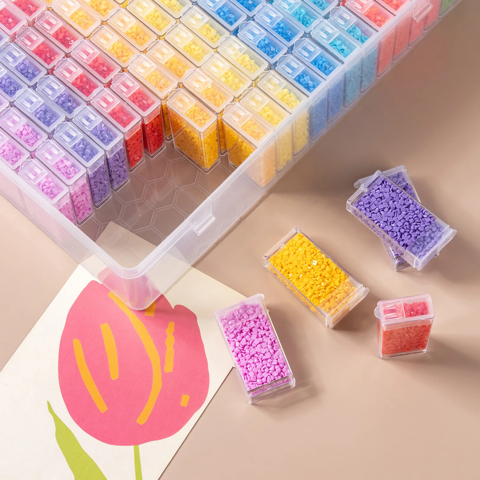Set mit 64 grauen Kunststoff-Aufbewahrungsbehältern – Organizer für Schmuck, Anhänger und Accessoires; DIY-Diamantmalerei-Aufbewahrungsbox – Detail 10