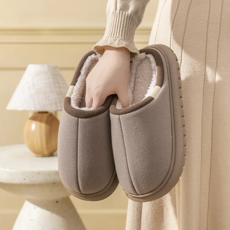 2024 New Women And Men Furry Home Slippers Platform Warm Plush Female Indoor Cotton Slides Winter Spring Couple Bedroom Shoes