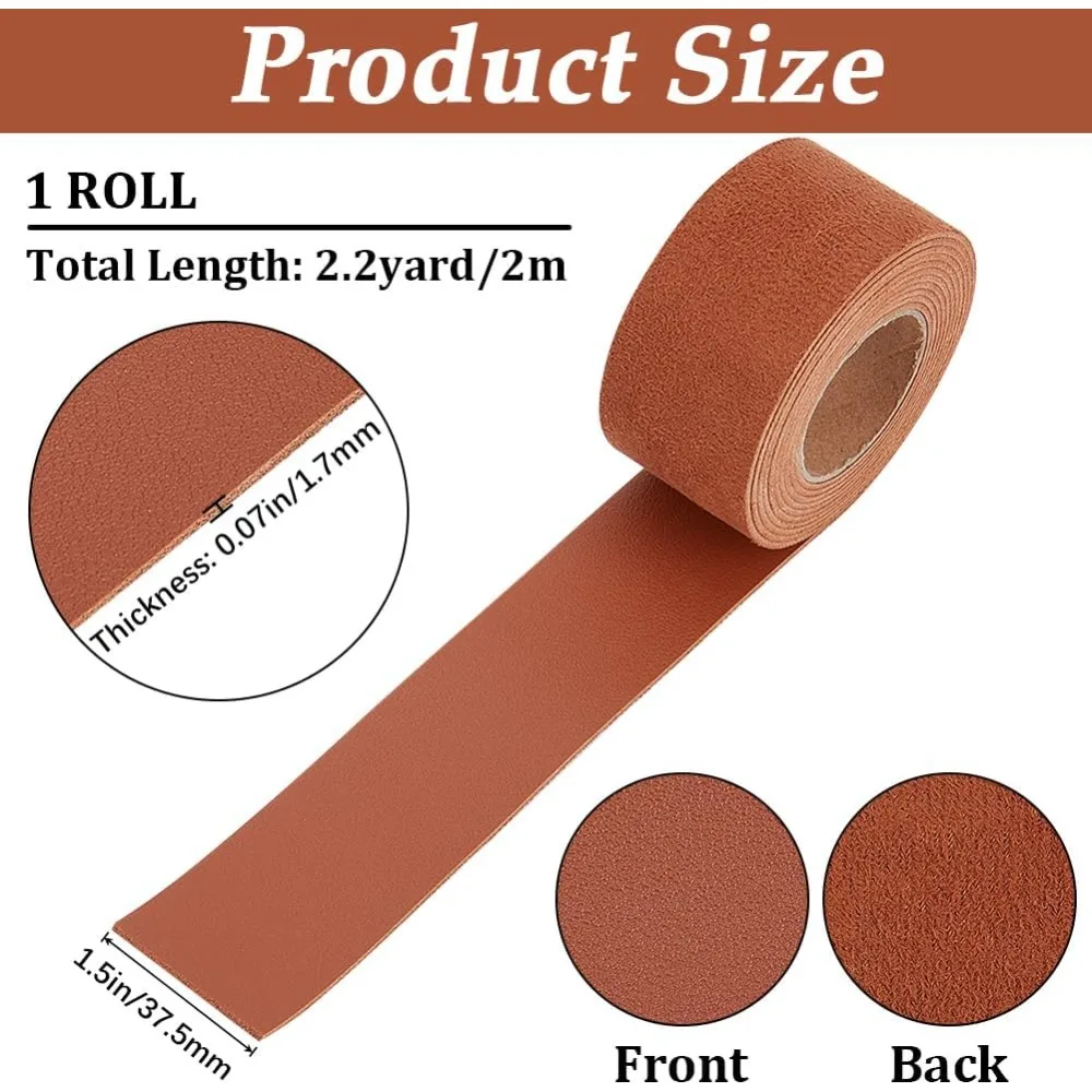 의류 가방 제작용 2M PVC 인조 가죽 리본 시에나 37.5mm 2.19 야드(2m)/롤