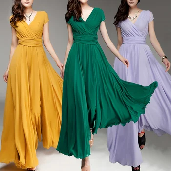 Women's Fashion Bohemian Maxi Dress Long Evening Dress V-neck Sleeveless Vestidos 1