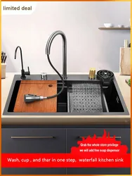 Nano Stepped Sink 304 Stainless Steel Vegetable Wash Basin High PressureCup Washer Coffee Shop Wine Bar Sink Kitchen Sink