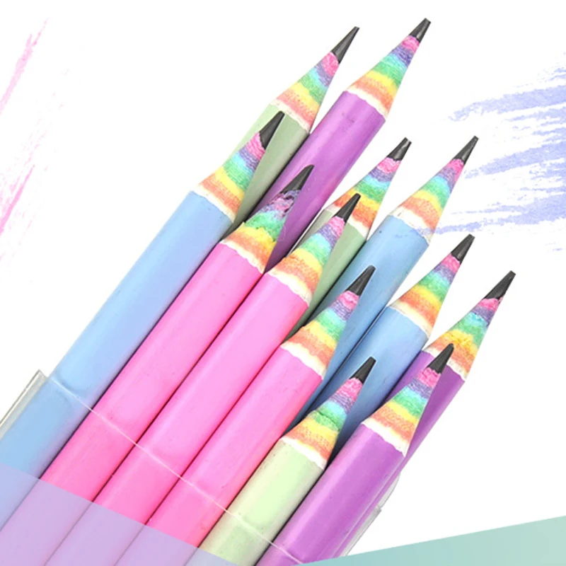 6 Pcs Rainbow Paper Pencils Environmental friendly Paper Pen HB Pencil Student Children Drawing Writing Kid Supplies School