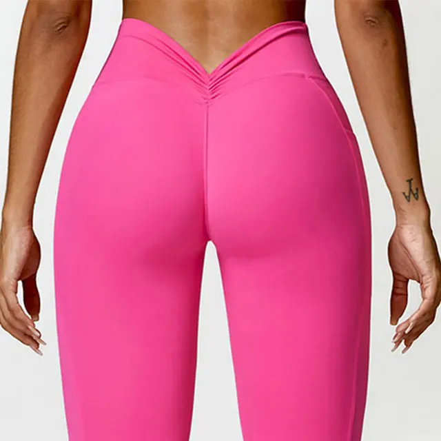 Collants de yoga taille haute pour femmes, leggings en V, levage de la hanche, pêche au miel, beaux sports de la hanche, gym, course, pantalon de fitness