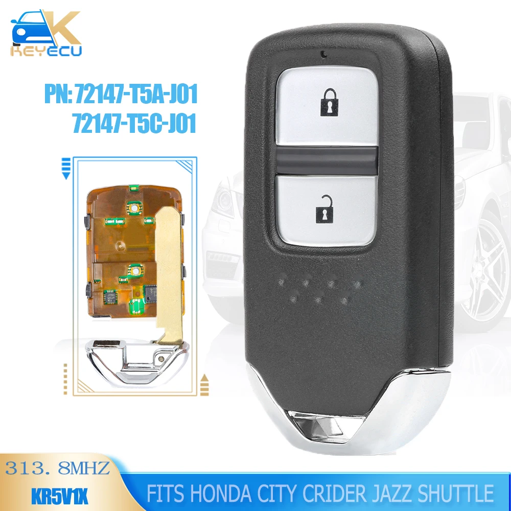 Smart Remote Key Fob 2 Button 313.8MHz ID47 For Honda City Crider Jazz Shuttle FCC: KR5V1X 72147-T5A-J01 / 72147-T5C-J01 KEYECU