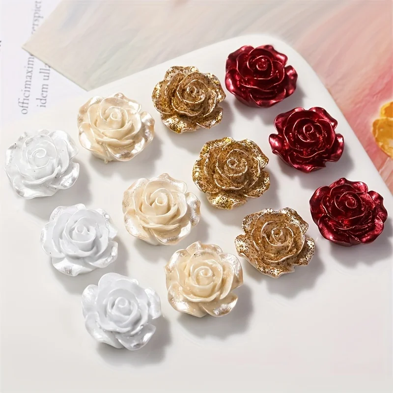 Resin Glitter Pearl Rose Camellia Flower Flatbacks Cabochons DIY Crafts For Cards Decorations Hair Jewelry 20pcs resin jewelry accessories,resin flower embellishments,resin embellishments