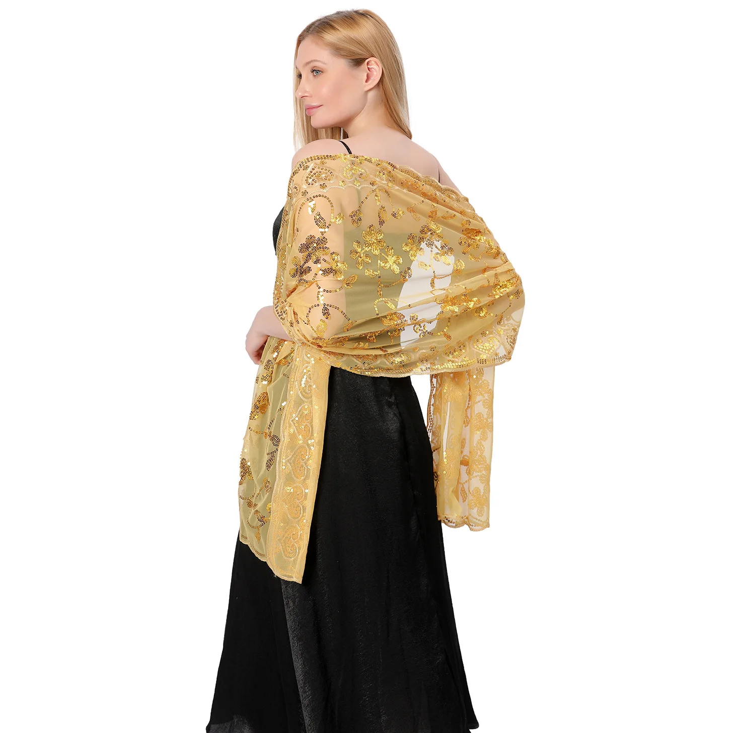 Elegant Ladies Evening Luxury Dress Shawls Sequin Embroidered Veil Bridal Bridesmaid Wedding Dresses Dinner Party Cape