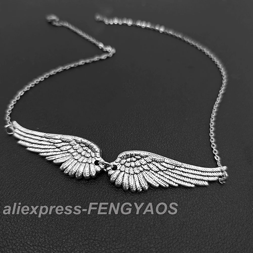 Vintage Angel Wings Feather Choker Big Pendant Link Chains Statement Necklace for Women Wedding Tribal Gift
