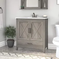 Bathroom Vanity with Sink in Driftwood Gray Bath Room Ceramic and Wood Storage Solution for Powder Room  bathroom sink cabinet 1