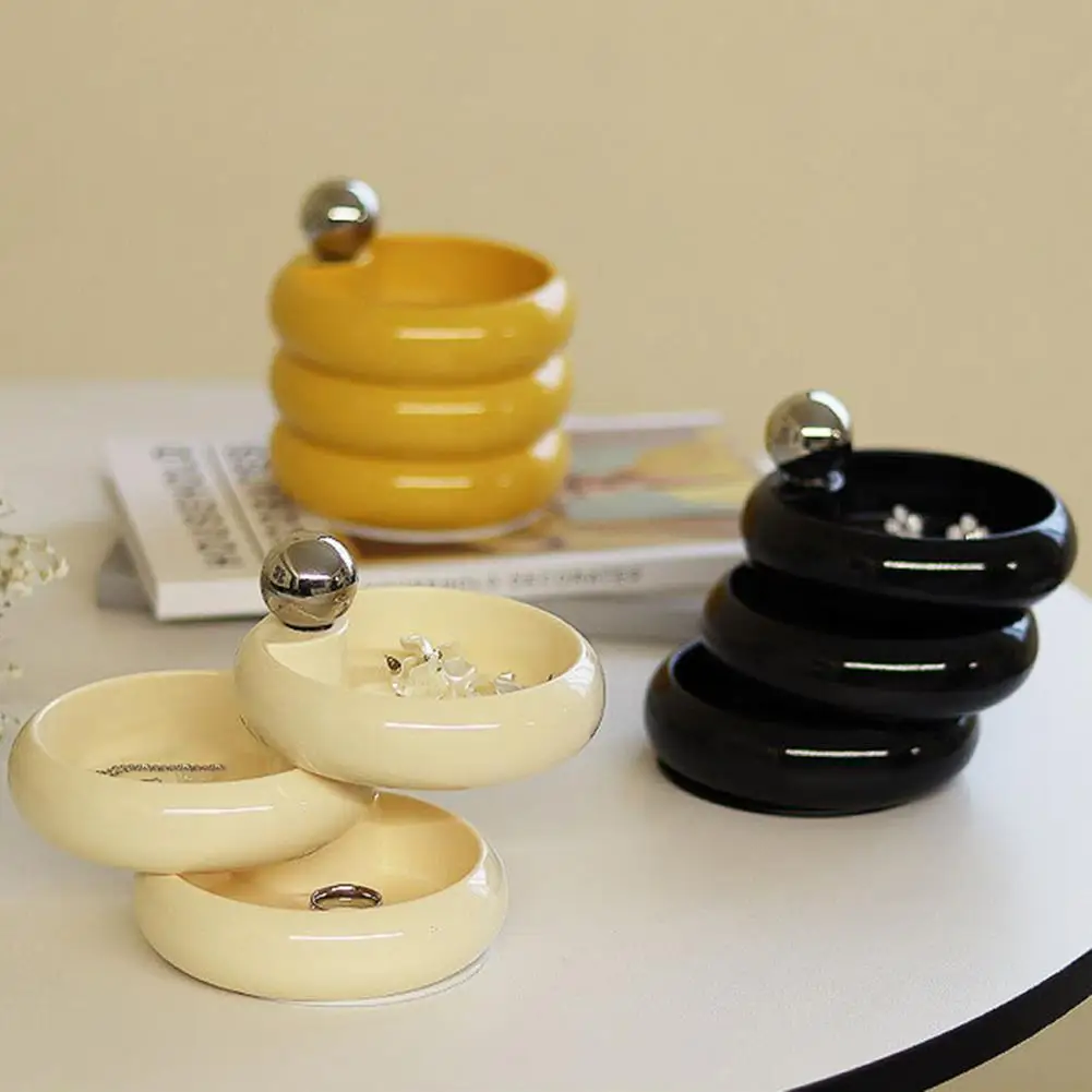1Pc Nordic 3 Layers Plastic Rotatable Jewelry Box Earrings Ring Container Multi-Function Desktop Necklace Organizer with Lid