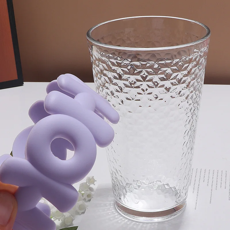 Hammer Double Drink Straw Cup High Beauty Coffee Cup Scald Proof Glass Cold Drink Juice Cup Milk Cup Covered Cup