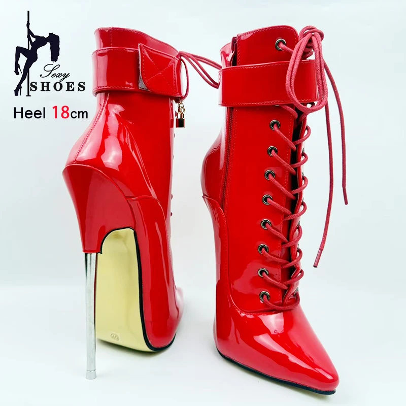 Wrap Strap Red Pointy Ballet Boots 18CM/7'' Super High Heel Fetish Shoes Women Stilettos Crossdresser Custom SM Sexy Ankle Boots
