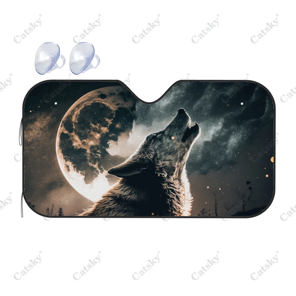 

Werewolf Howling Full Moon Car Windshield Sunshade, Front Auto Car Windshield Sun Shade Blocks Uv Rays Sun Visor Protector