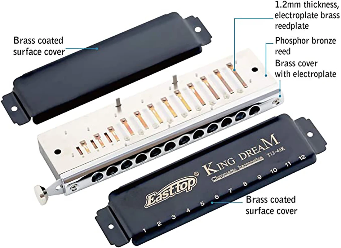East top King Dream Chromatic Harmonica Key of C,12 Holes 48 Tones Professional Mouth Organ Harmonica for Adults, Professionals