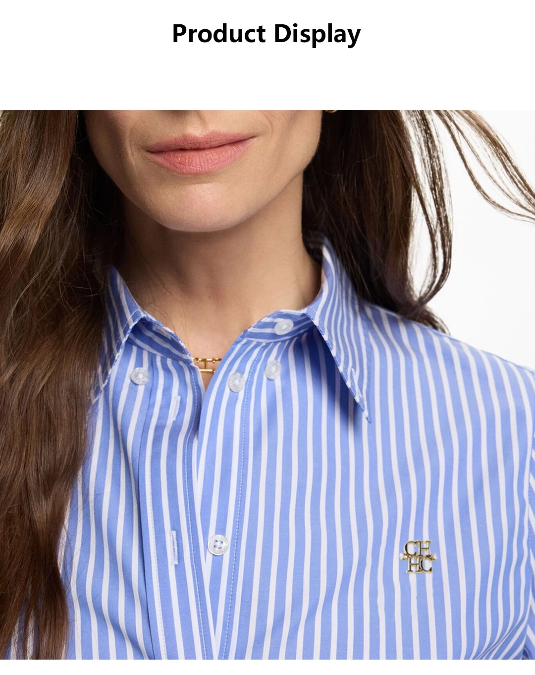CH Neue Trend Mode Hemd Hohe Qualität Blau und Weiß Vertikale Streifen Marke Brief Label Zubehör frauen Langarm Hemd – Detail 3